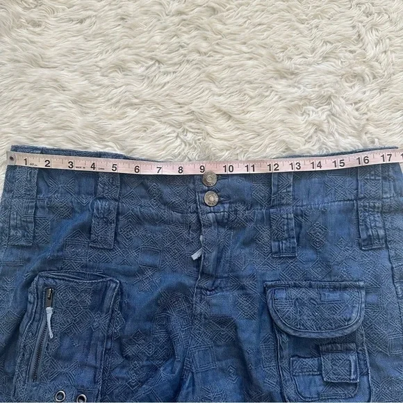 Johnny Was Zuma Denim Shorts Belted Cargo Embroidered 100% Lyocell Sz 8 - Picture 8 of 10